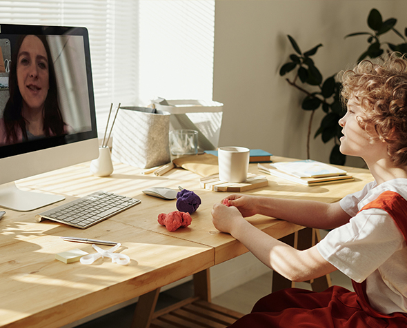 A young student on a video call