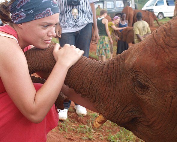 MSW student with elephant