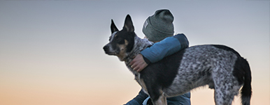 A person holding a dog