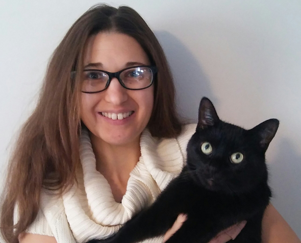 Portrait of Kim Korona with her black cat