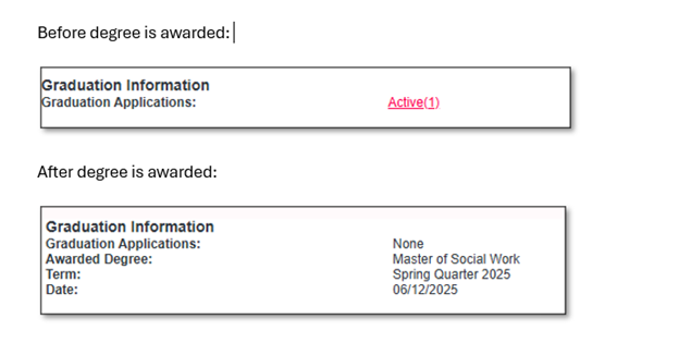Picture of degree awarded on student profile 