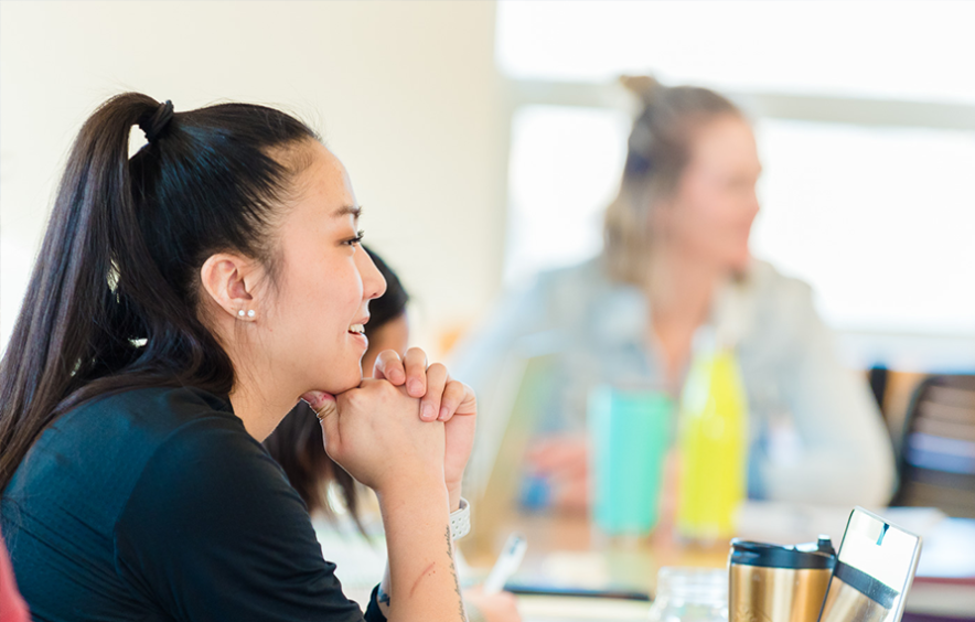 student listening in class