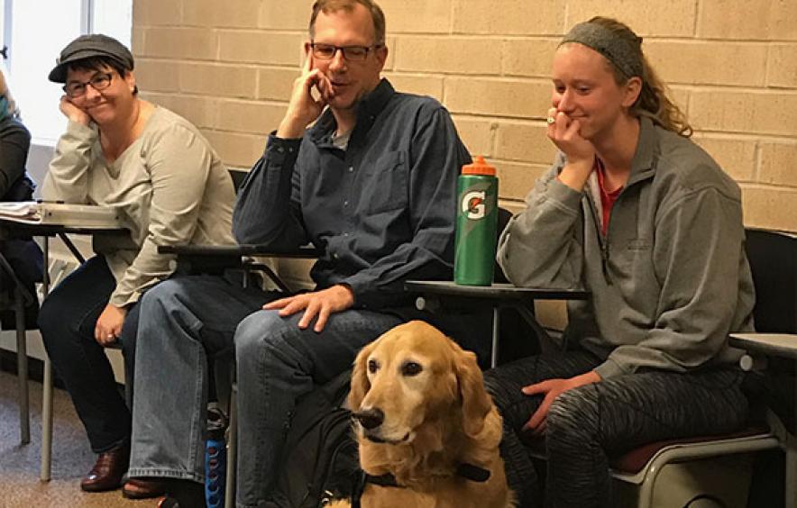 dog in a classroom