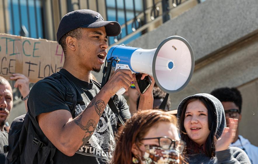 man with megaphone