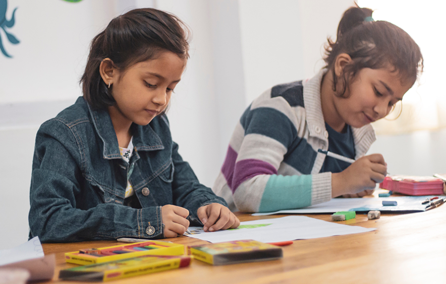 young girl coloring