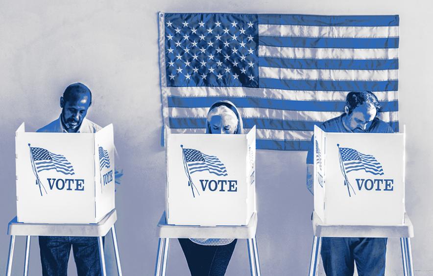 people in voting booth
