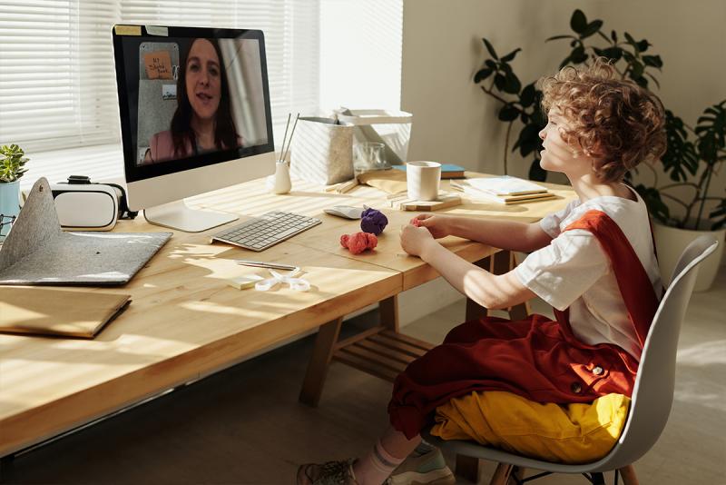 A young student on a video call