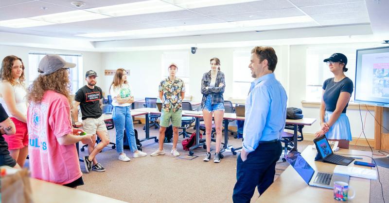 Students talking in a circle