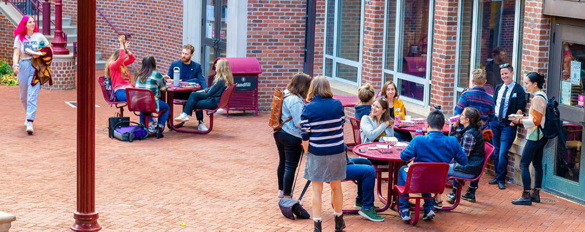group of students on Craig Hall patio