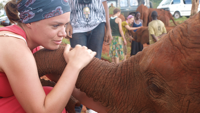MSW student with elephant